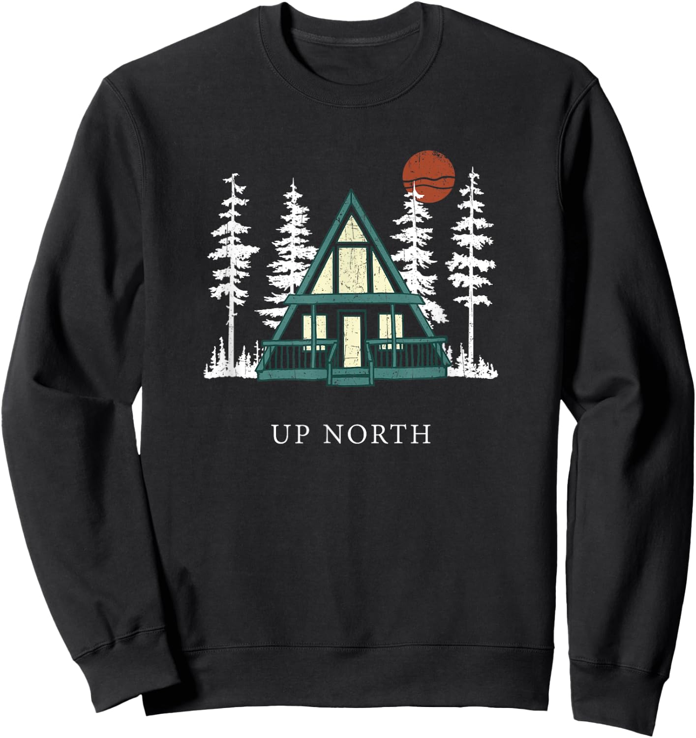 Up North A Frame Cabin Cottage Forest Sunset Sweatshirt - Sweatshirt | Black