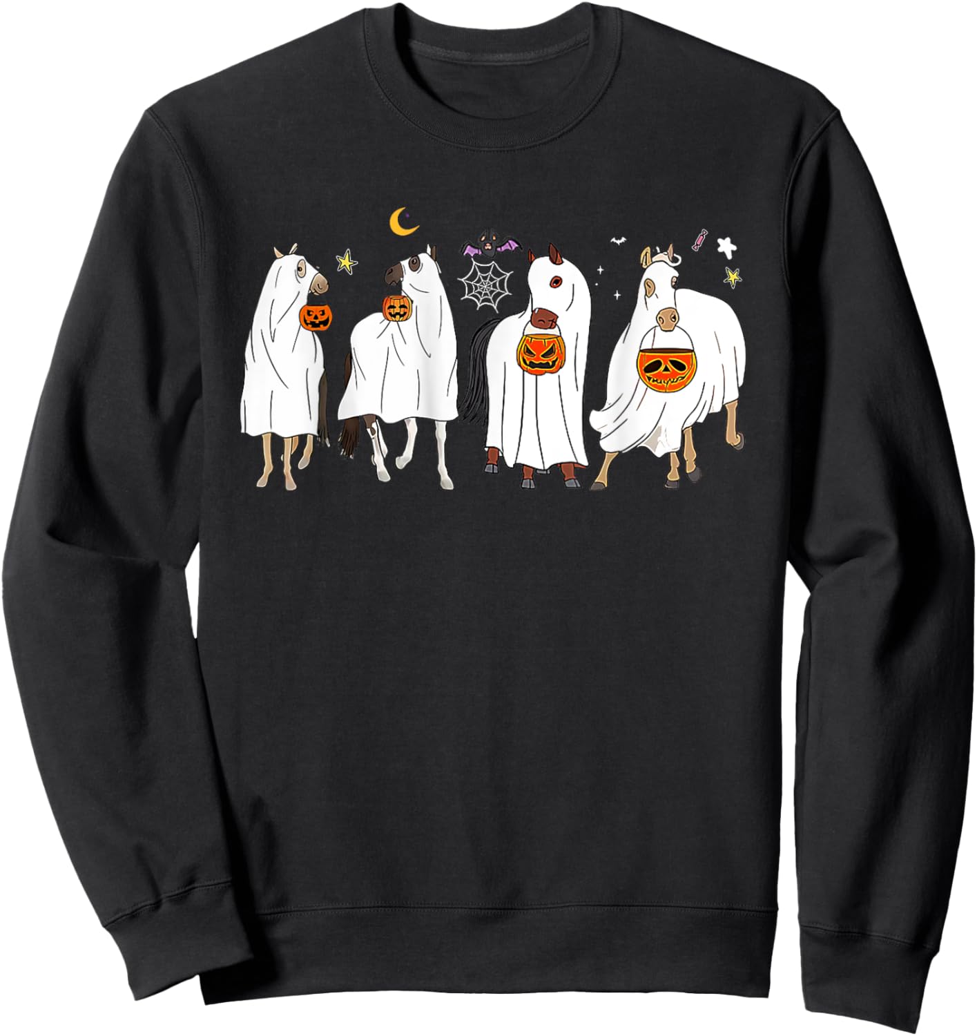 Horse Ghost Halloween Pumpkin Horseback Riding Equestrian Sweatshirt - Sweatshirt | Black