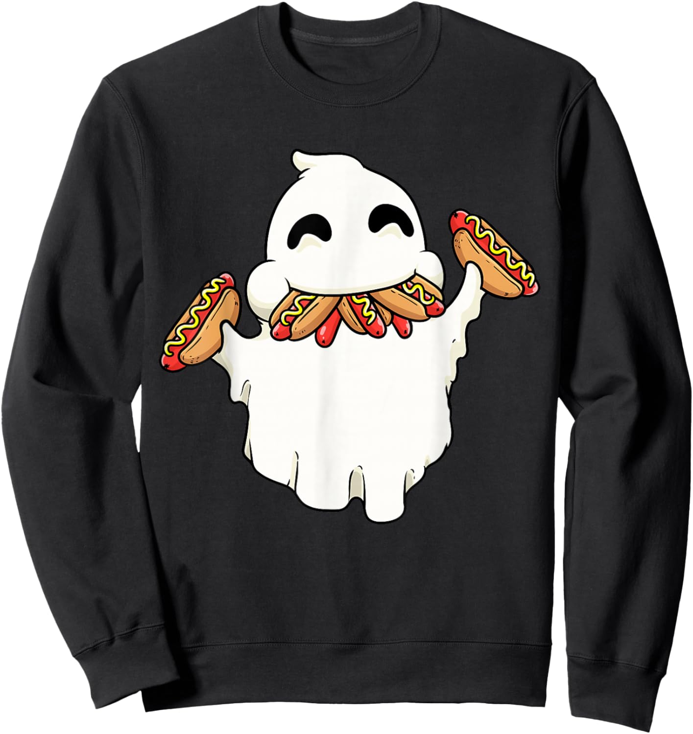 Funny Ghost With Hot Dogs Halloween Hotdog Lover Food Kids Sweatshirt - Sweatshirt | Black