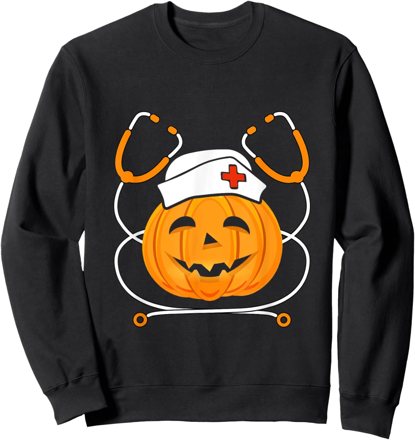 Pumpkin Nurse Stethoscope Nursing Halloween Costume Sweatshirt - Sweatshirt | Black