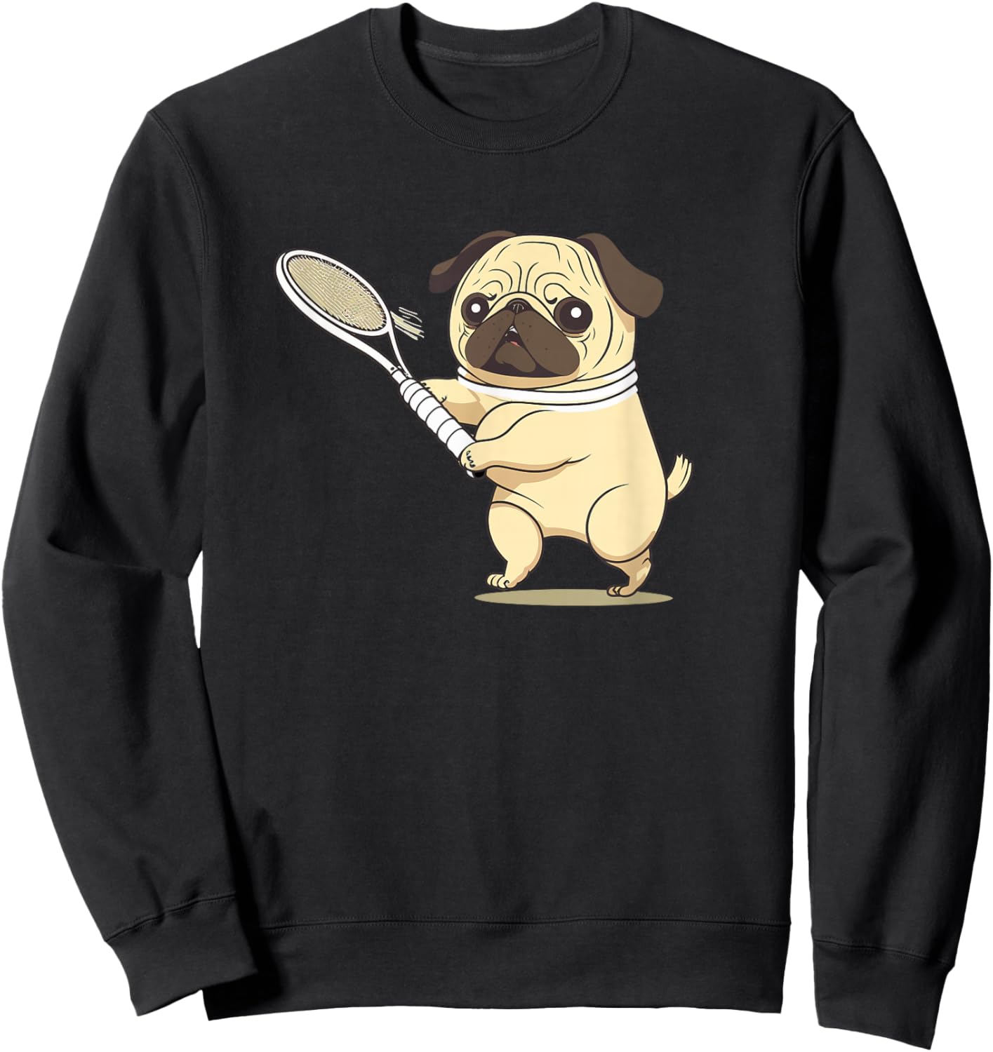 Pug Dog Playing Tennis Sweatshirt - Sweatshirt | Black