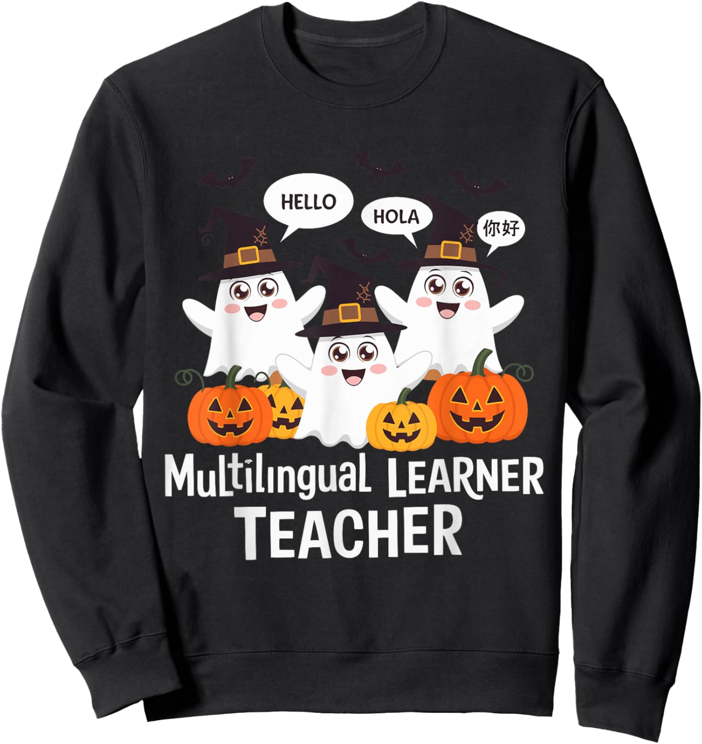 Multilingual Learner Teacher Spooky Halloween ESL Teacher Sweatshirt - Sweatshirt | Black