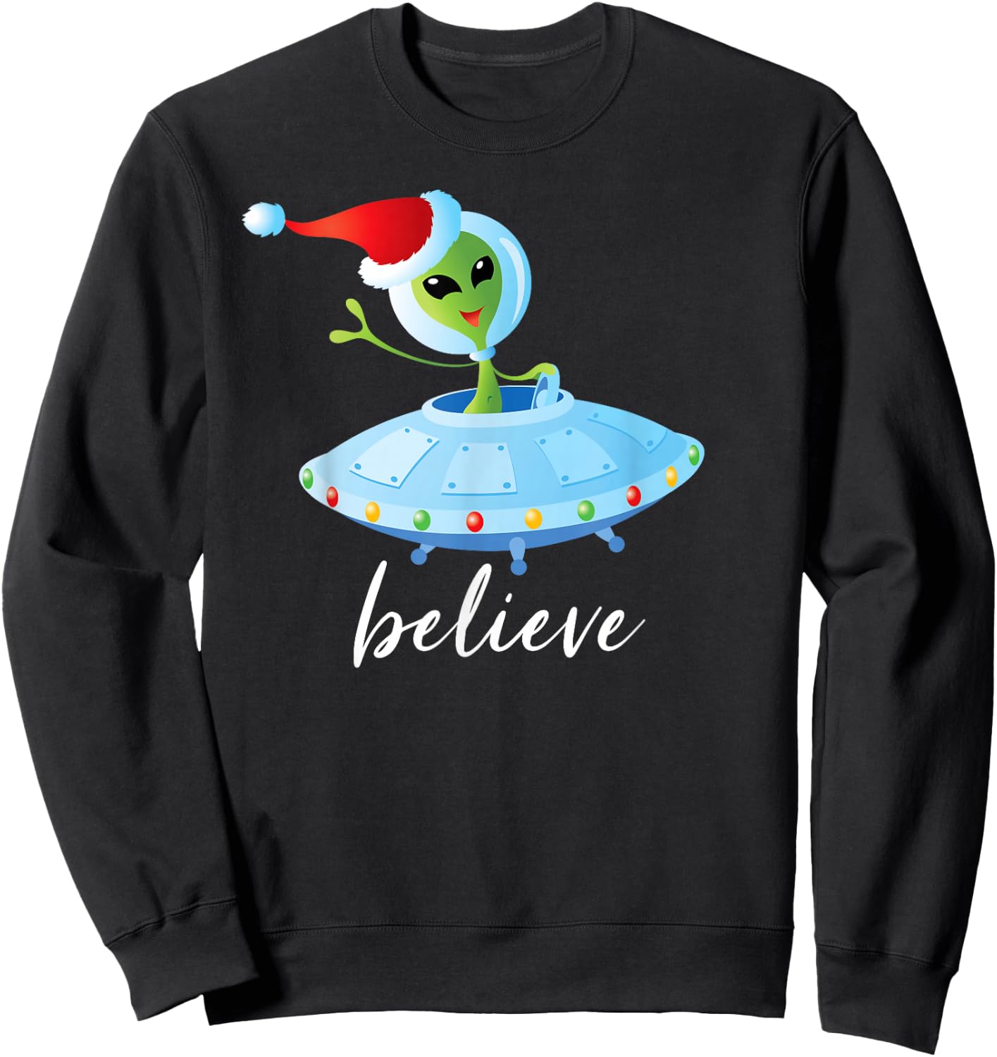 Funny Aliens Santa Christmas UFO Sweatshirt - Sweatshirt | Black