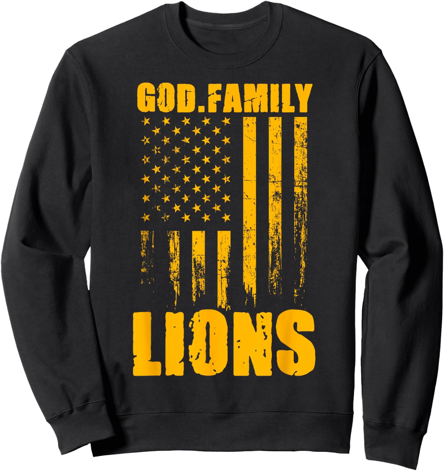 Mansfield Lions God. Family. Vintage USA Flag Sweatshirt - Sweatshirt | Black