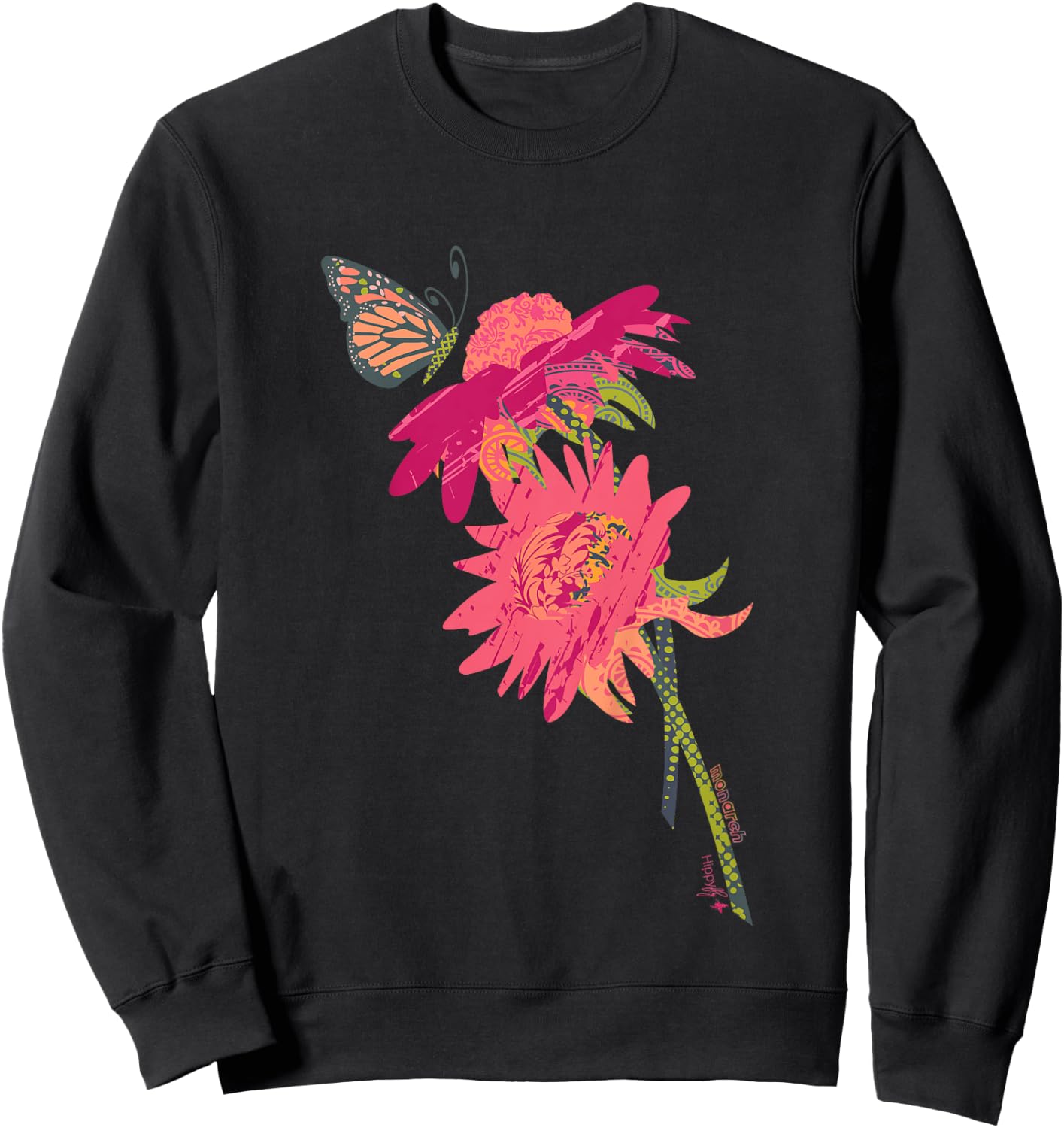 Kids Cute Flowers Butterfly Girls Gifts Toddler Short Sleeve Sweatshirt - Sweatshirt | Black