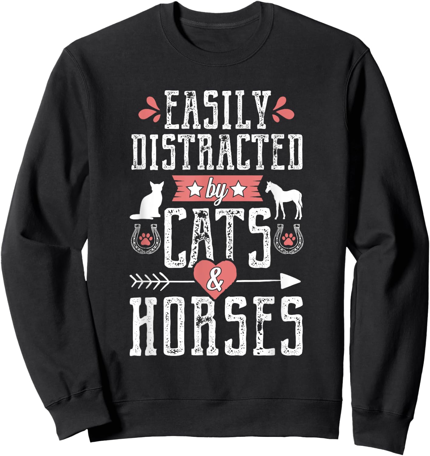Funny Equestrian Horse and Cat Lover Women Novelty Sweatshirt - Sweatshirt | Black