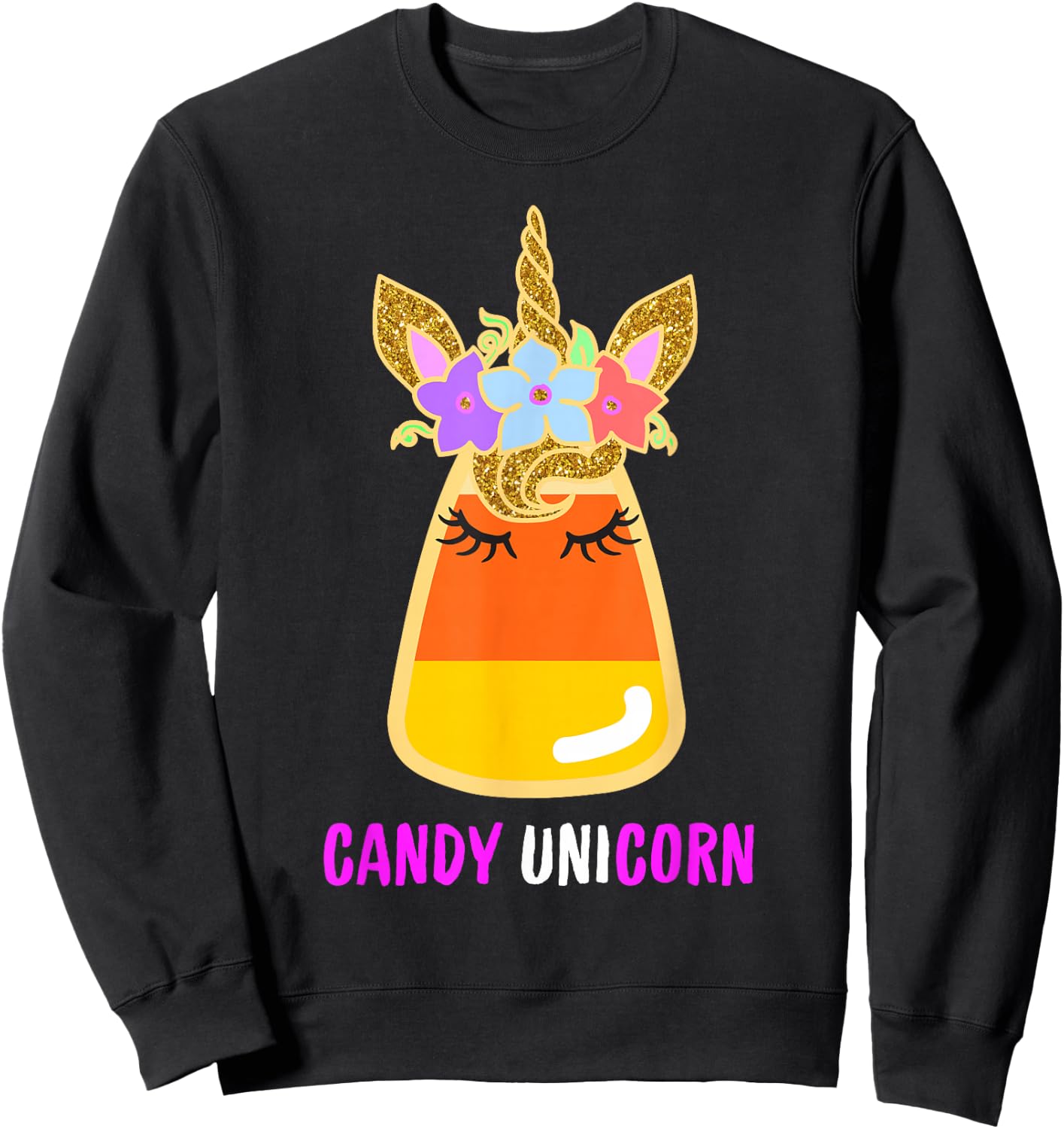 Candy Corn Unicorn Shirt, Halloween Unicorn for Girls Sweatshirt - Sweatshirt | Black
