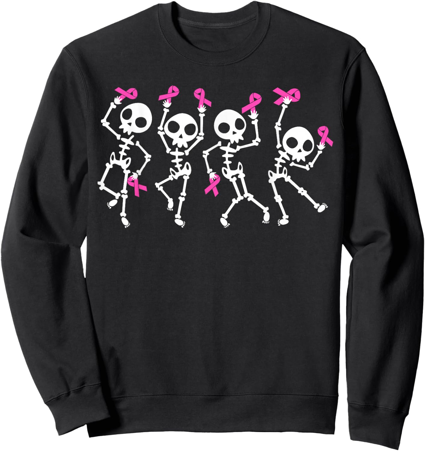 Pink Ribbon Breast Cancer Awareness Skeleton Women Men Kids Sweatshirt - Sweatshirt | Black