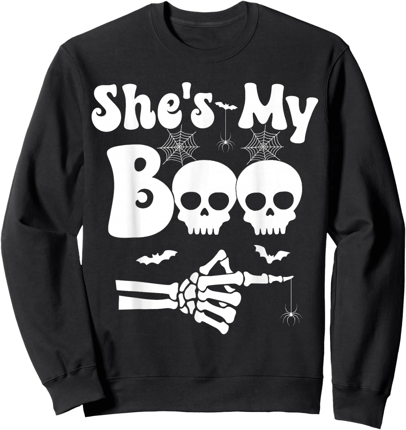 She’s My Boo Skeleton Couples Matching Couple Halloween Sweatshirt - Sweatshirt | Black