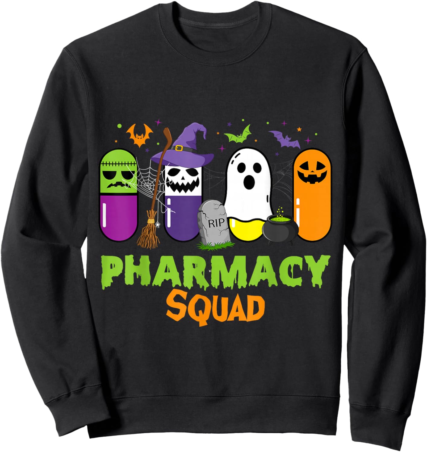 Funny Halloween Pills Pharmacy Squad Costume Pharmacist Tech Sweatshirt - Sweatshirt | Black