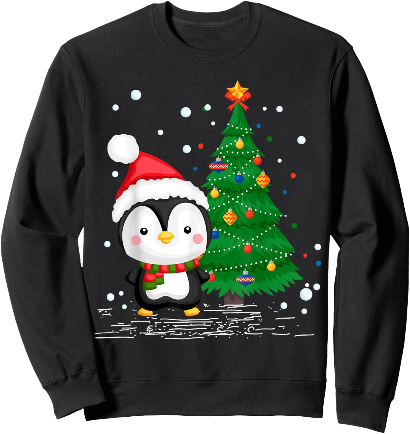 Funny Penguin Lover Gift Santa Hat Penguin Christmas Sweatshirt - Sweatshirt | Black
