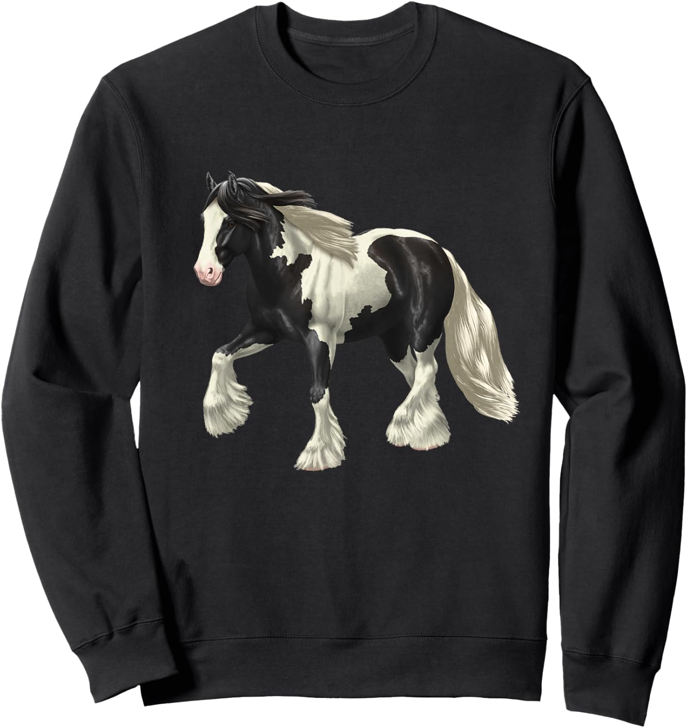 Piebald Black Pinto Gypsy Vanner Irish Cob Draft Horse Sweatshirt - Sweatshirt | Black