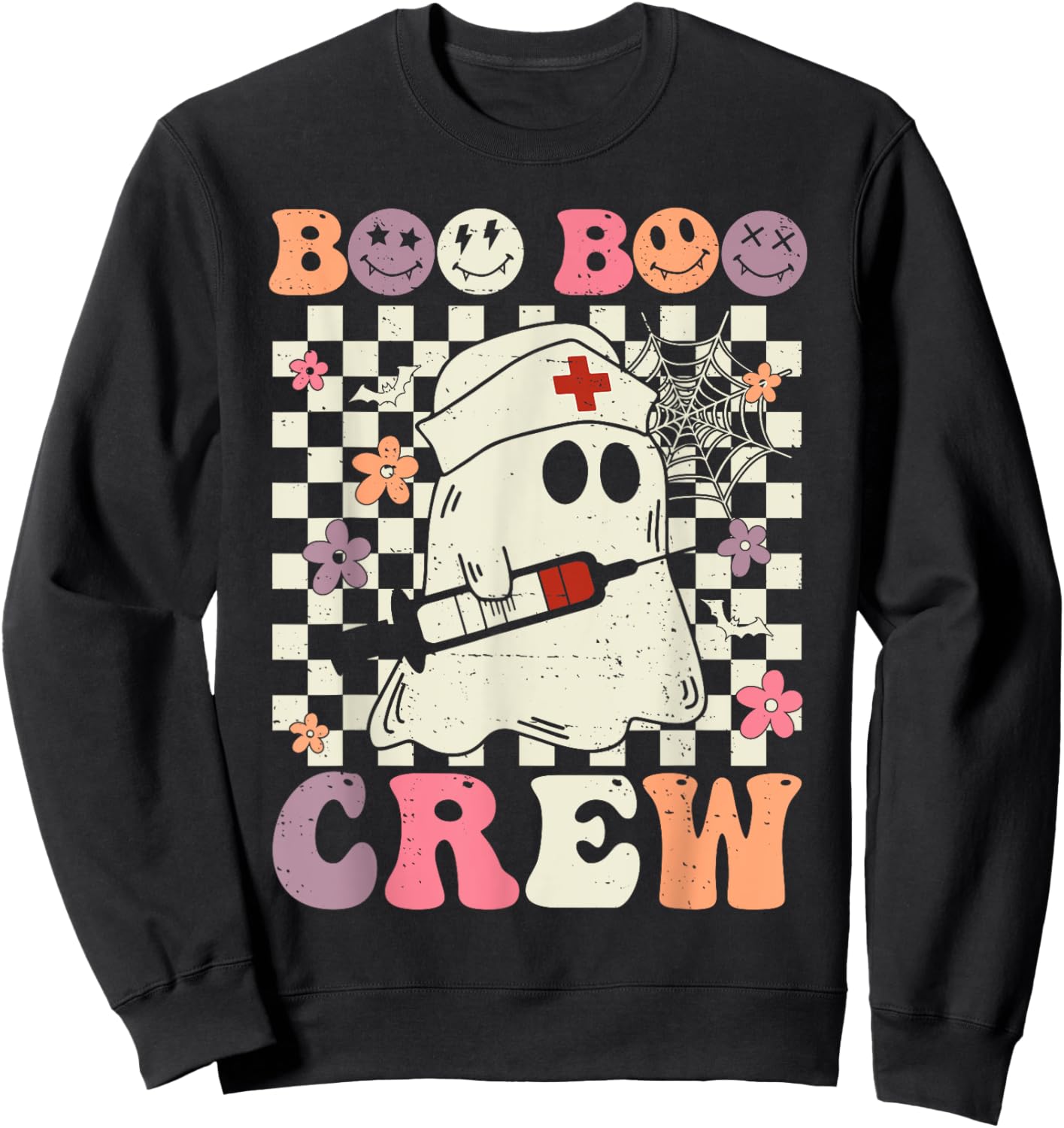 Retro Boo Boo Crew Nurse Halloween Ghost Nursing Sweatshirt - Sweatshirt | Black