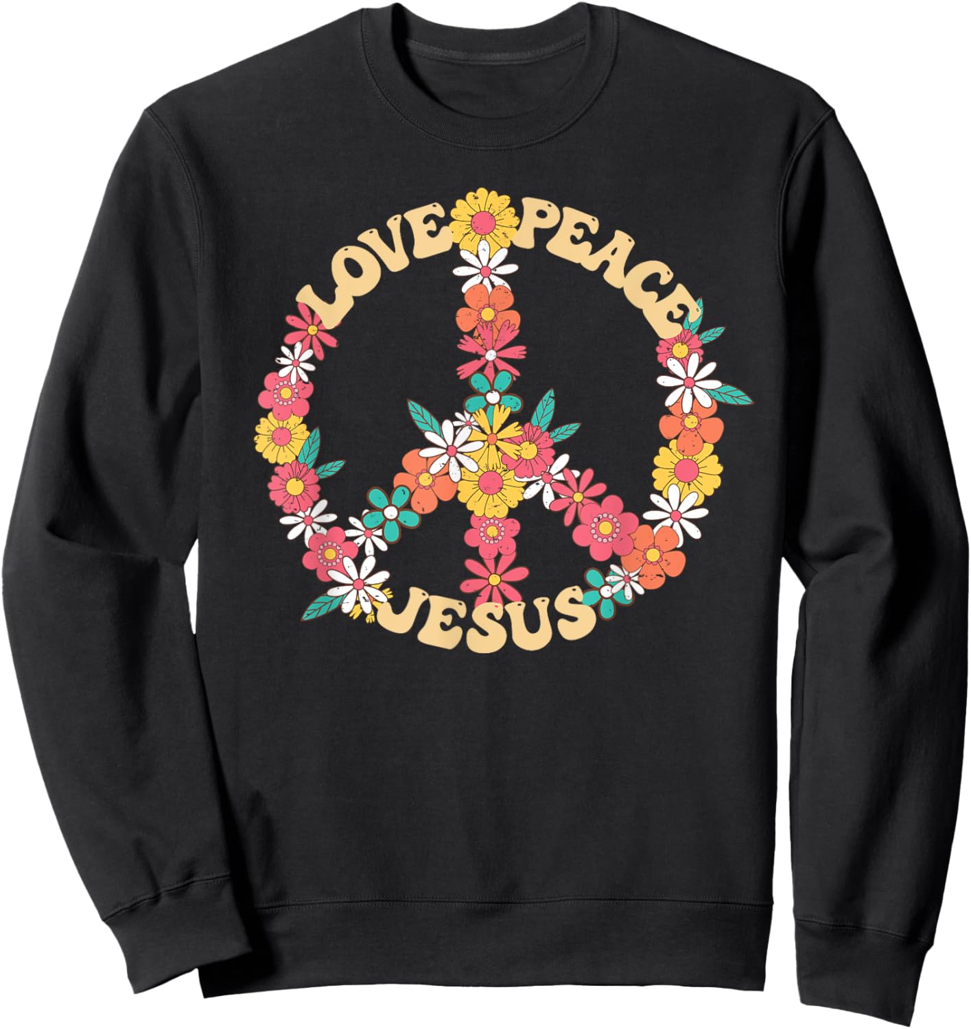 Love peace Jesus christian fun 60s 70s Costume Groovy Hippie Sweatshirt - Sweatshirt | Black