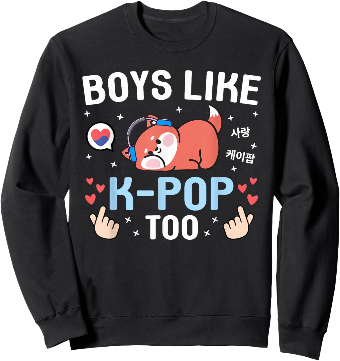 Boys Like K-Pop Too Cute Kawaii Fox Korean Music Kids K-Pop Sweatshirt - Sweatshirt | Black