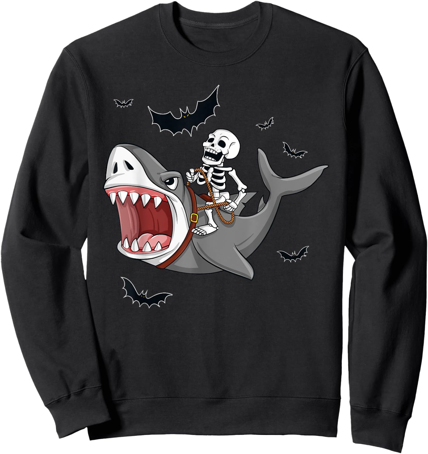 Skeleton Riding Shark Scary Halloween Boys Girls Kids Sweatshirt - Sweatshirt | Black