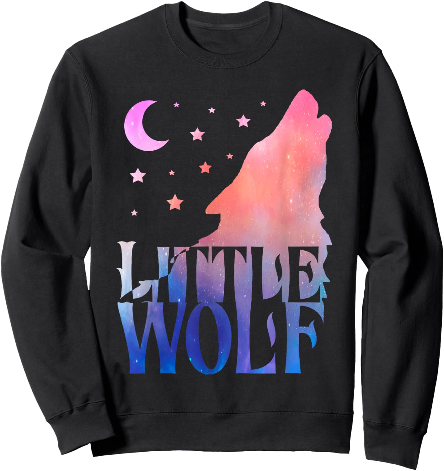 Little Wolf Gift Matching Family Tribe Wolves Moon Sweatshirt - Sweatshirt | Black