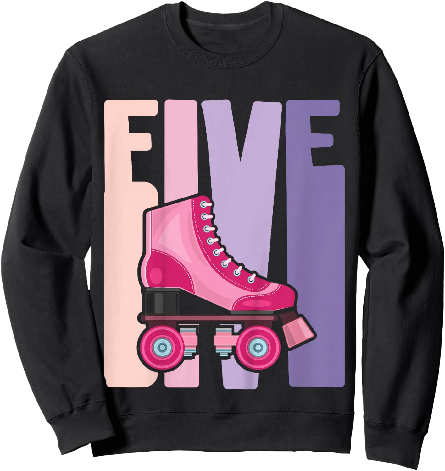 5 Year Old Cute Roller Skating Birthday Girl 5th B-day Sweatshirt - Sweatshirt | Black