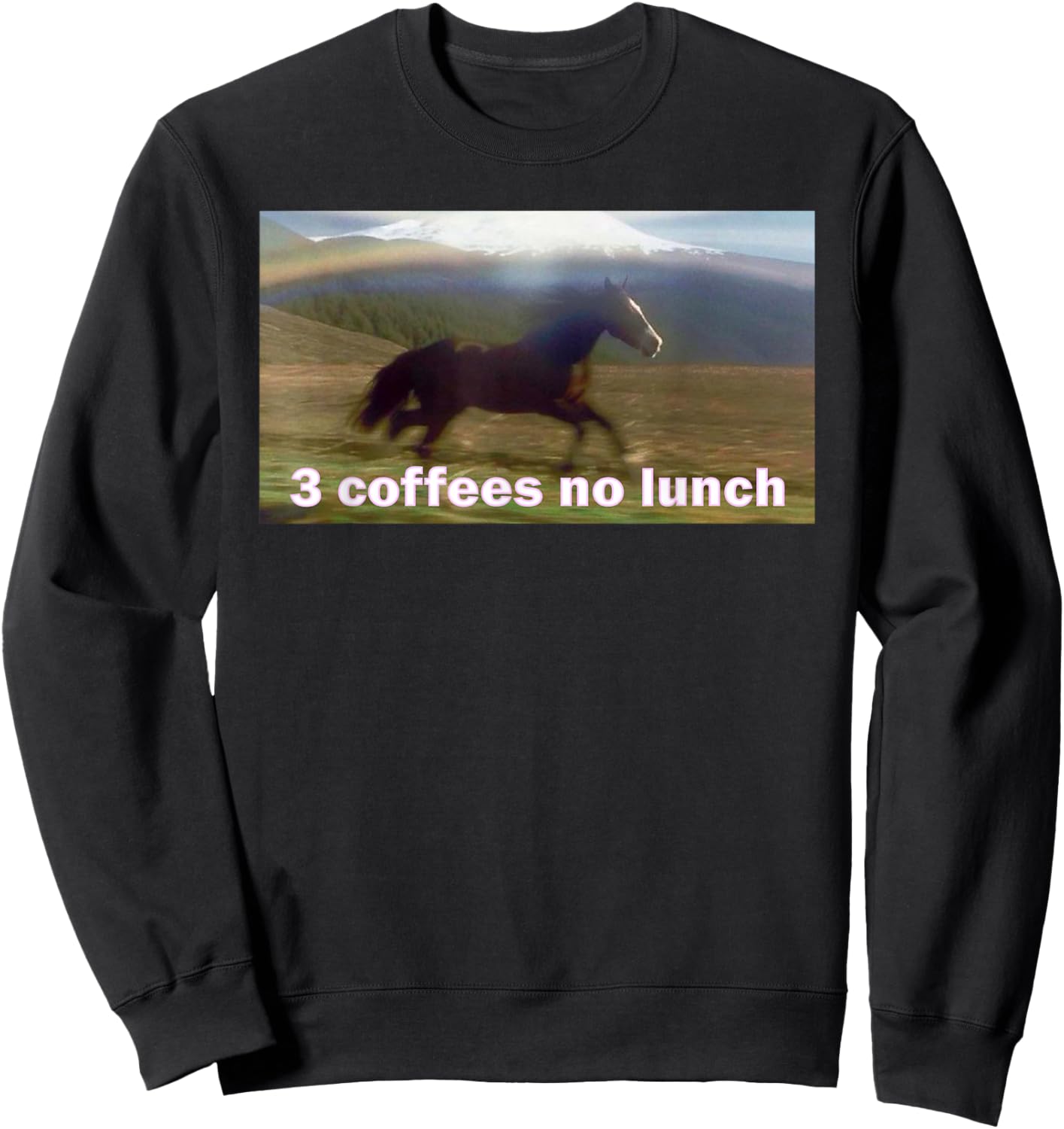 Horse Running Past Mountain 3 Coffees No Lunch Memes Sweatshirt - Sweatshirt | Black