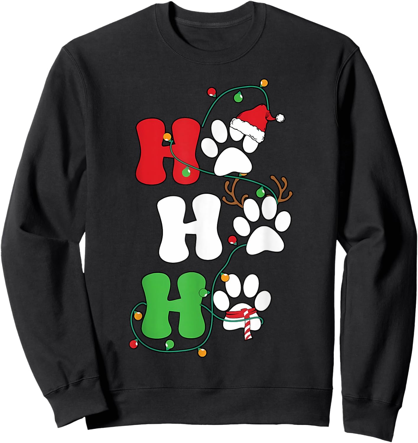 Ho Ho Ho Christmas Dog Paws Print Funny Christmas Dog Lover Sweatshirt - Sweatshirt | Black