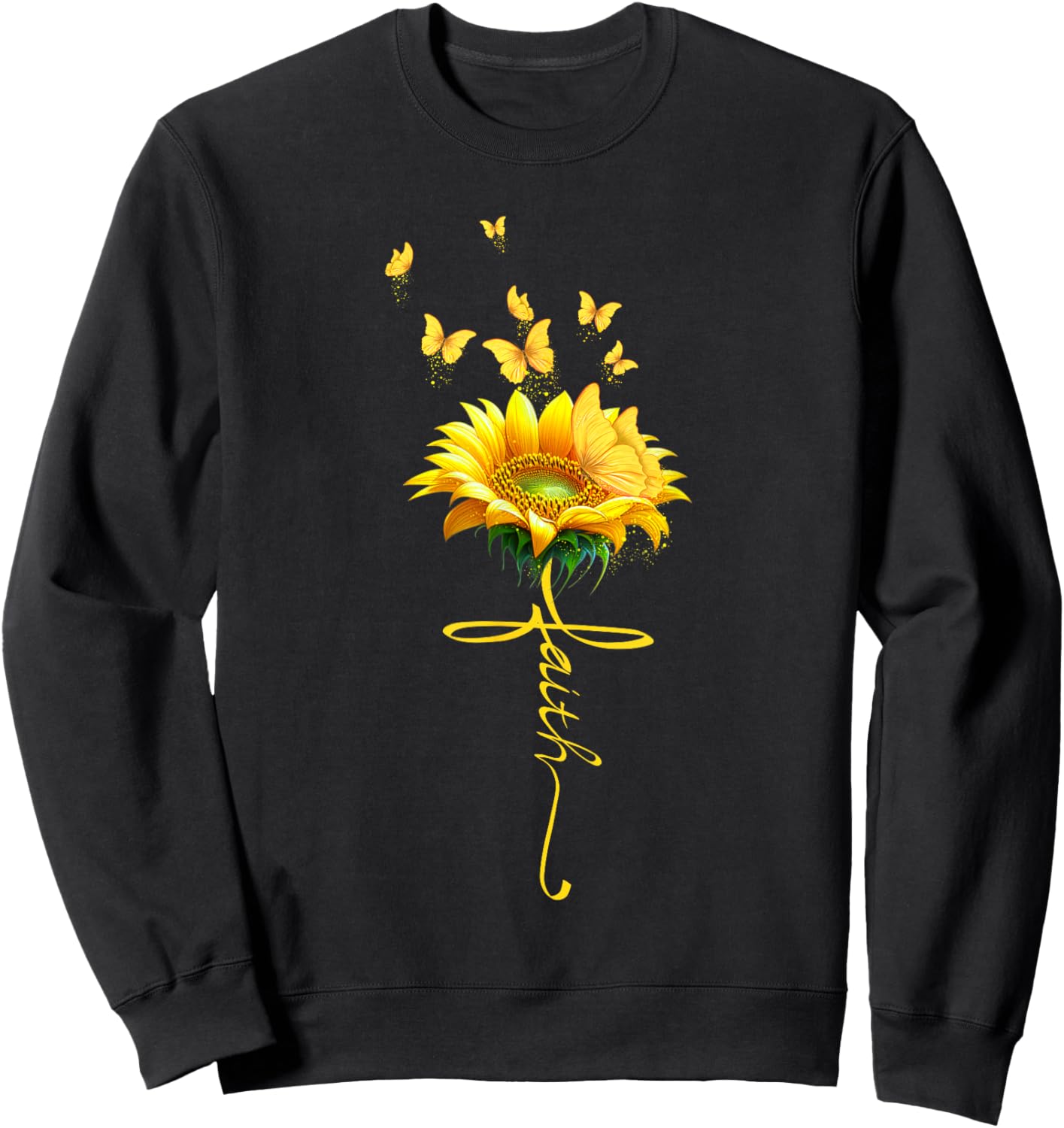 Faith Cross Sunflower Butterflies Flowers Christians Sweatshirt - Sweatshirt | Black
