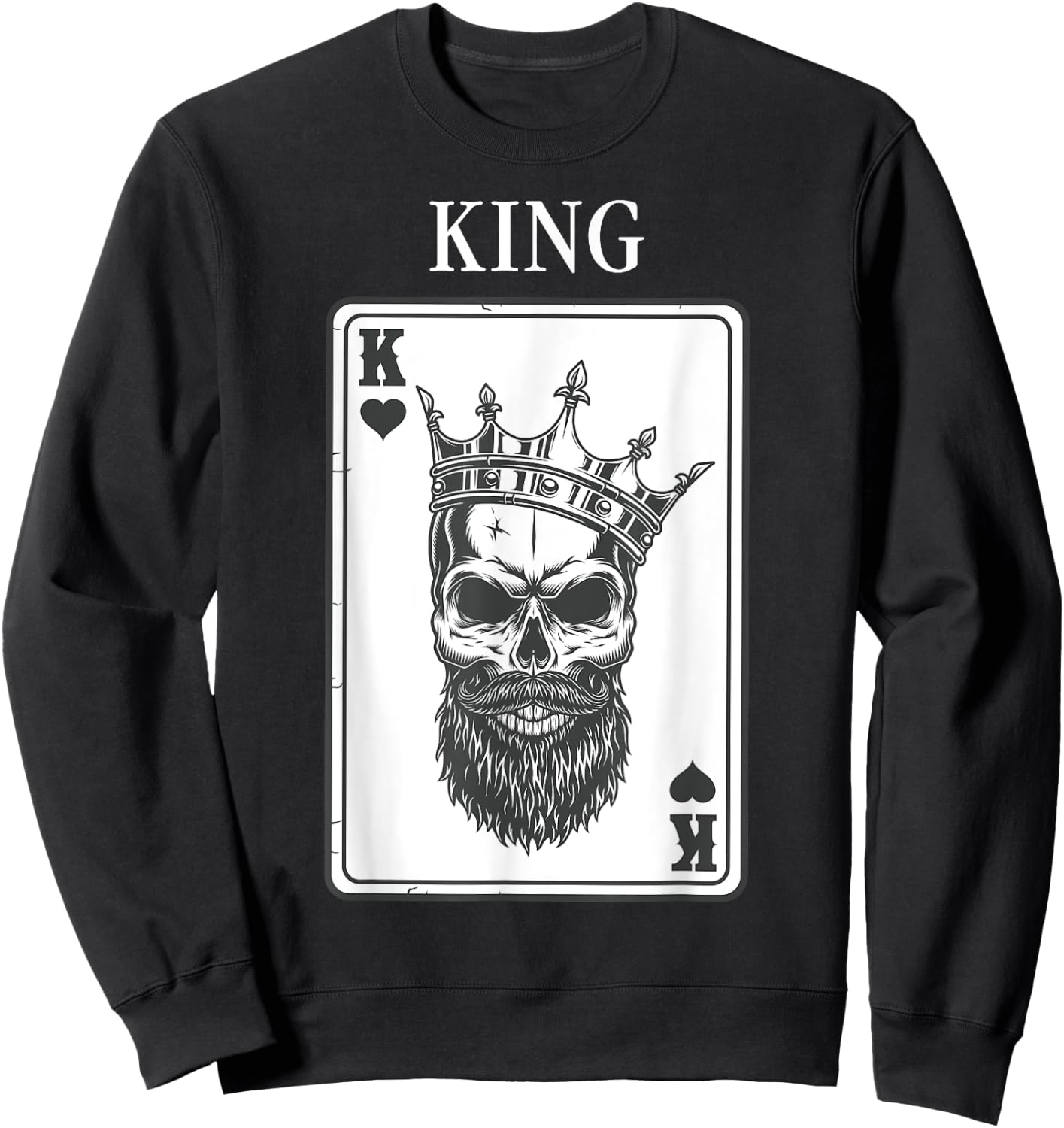 King And Queen Skull - 1/2 Card Hearts Flush Couple Matching Sweatshirt - Sweatshirt | Black