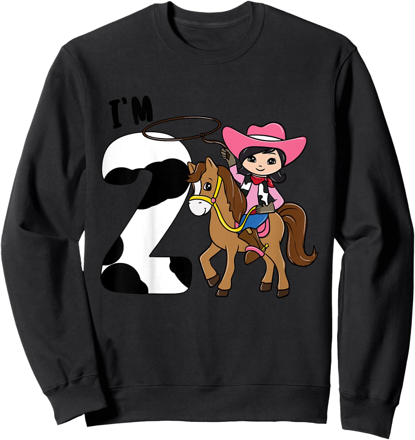 I'm 2 - Cute Horse Riding Cowgirl 2nd Birthday Girls Sweatshirt - Sweatshirt | Black