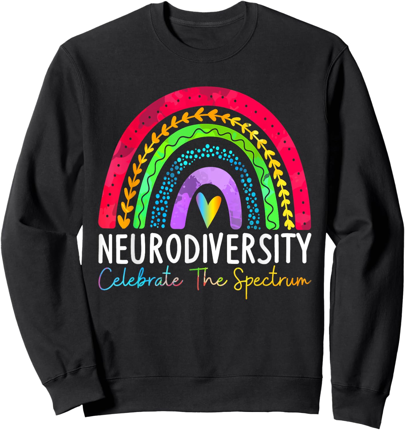 Neurodiversity Autism Spectrum ASD ADHD Rainbow Boho Sweatshirt - Sweatshirt | Black