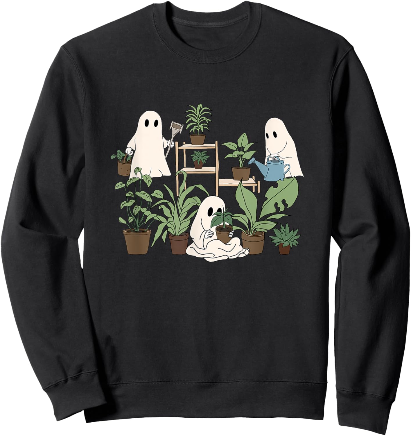 Cute Ghost Plant Lady Halloween Spooky Gardener Gift Sweatshirt - Sweatshirt | Black
