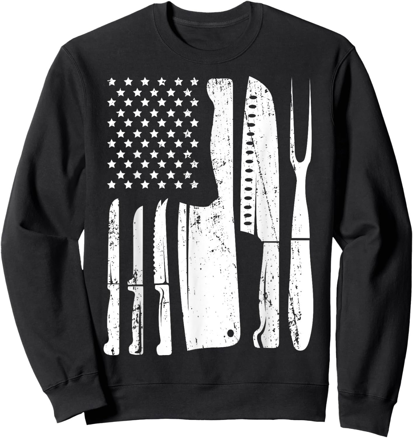 Chef Knife American Flag Head Cook USA Patriotic Cooking Women Men Sweatshirt - Sweatshirt | Black