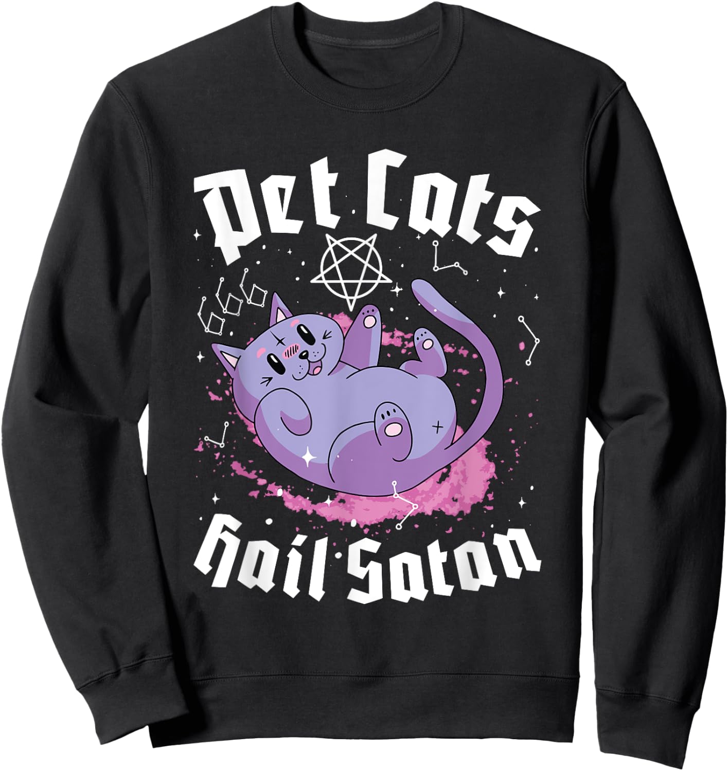 Pet Cats Hail Satan Kawaii Satanic Cat Astrology Witchcraft Sweatshirt - Sweatshirt | Black