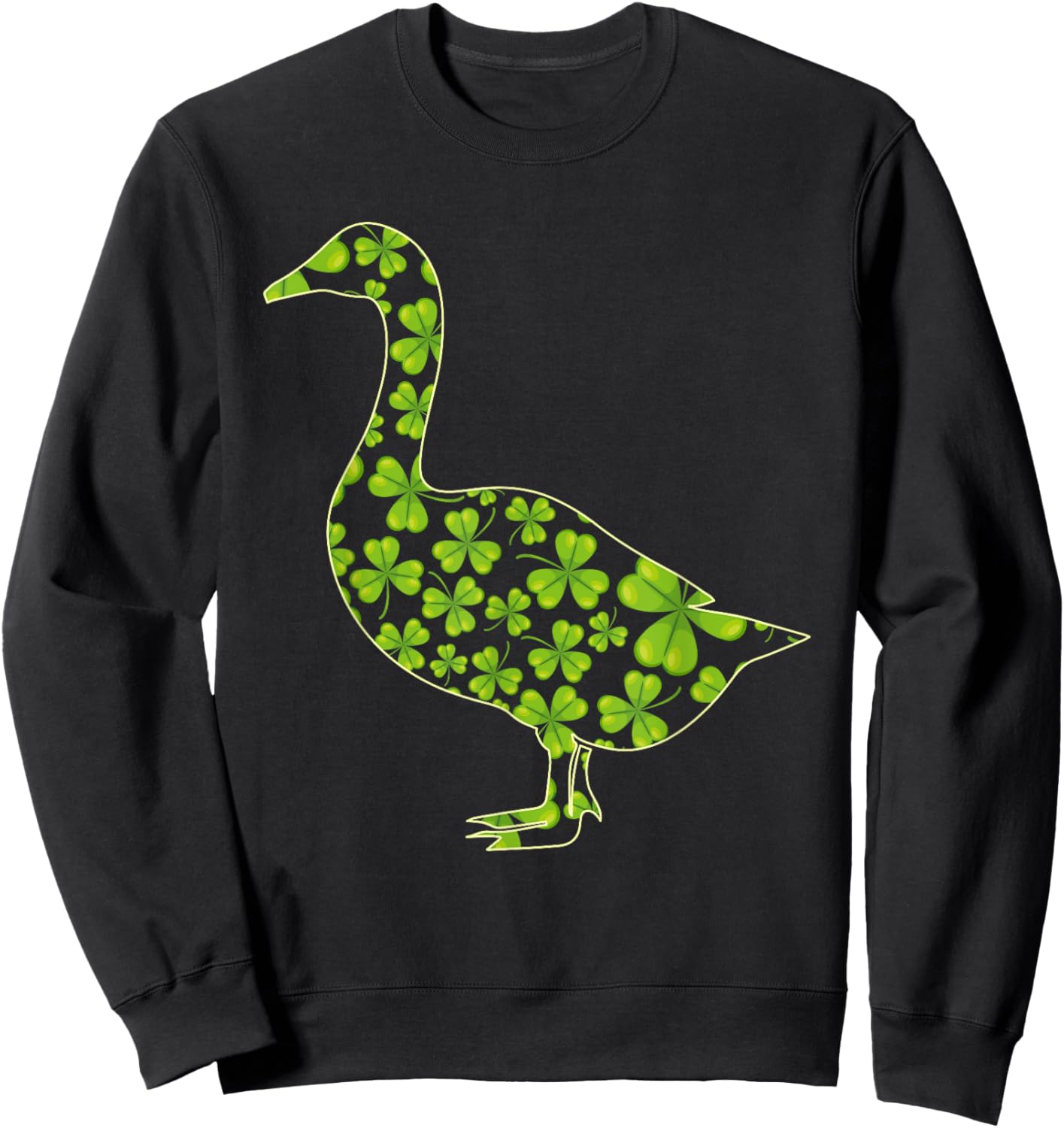 Three Leaf Shamrock Goose Irish St. Patrick's Day Lucky Sweatshirt - Sweatshirt | Black