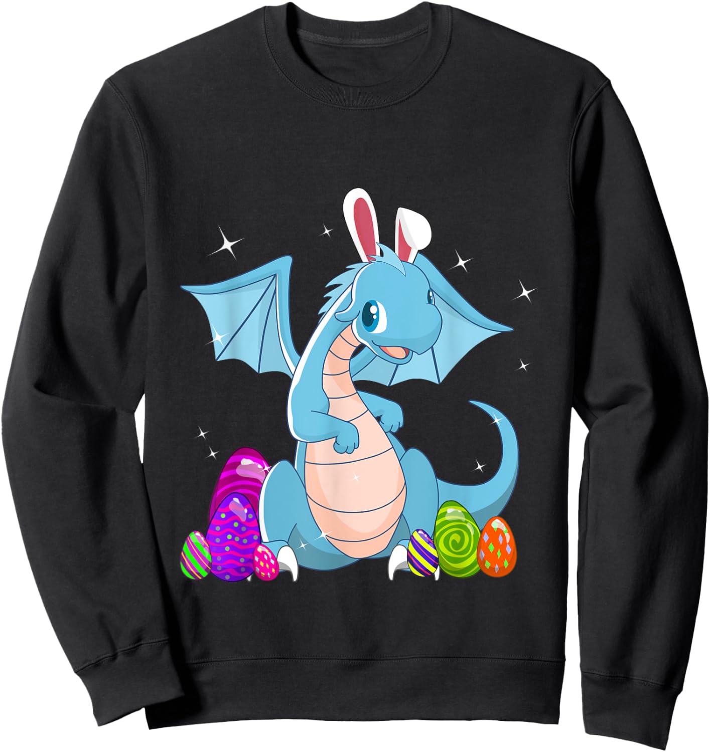 Easter Dragon Holiday Bunny Ears and colored eggs Sweatshirt - Sweatshirt | Black