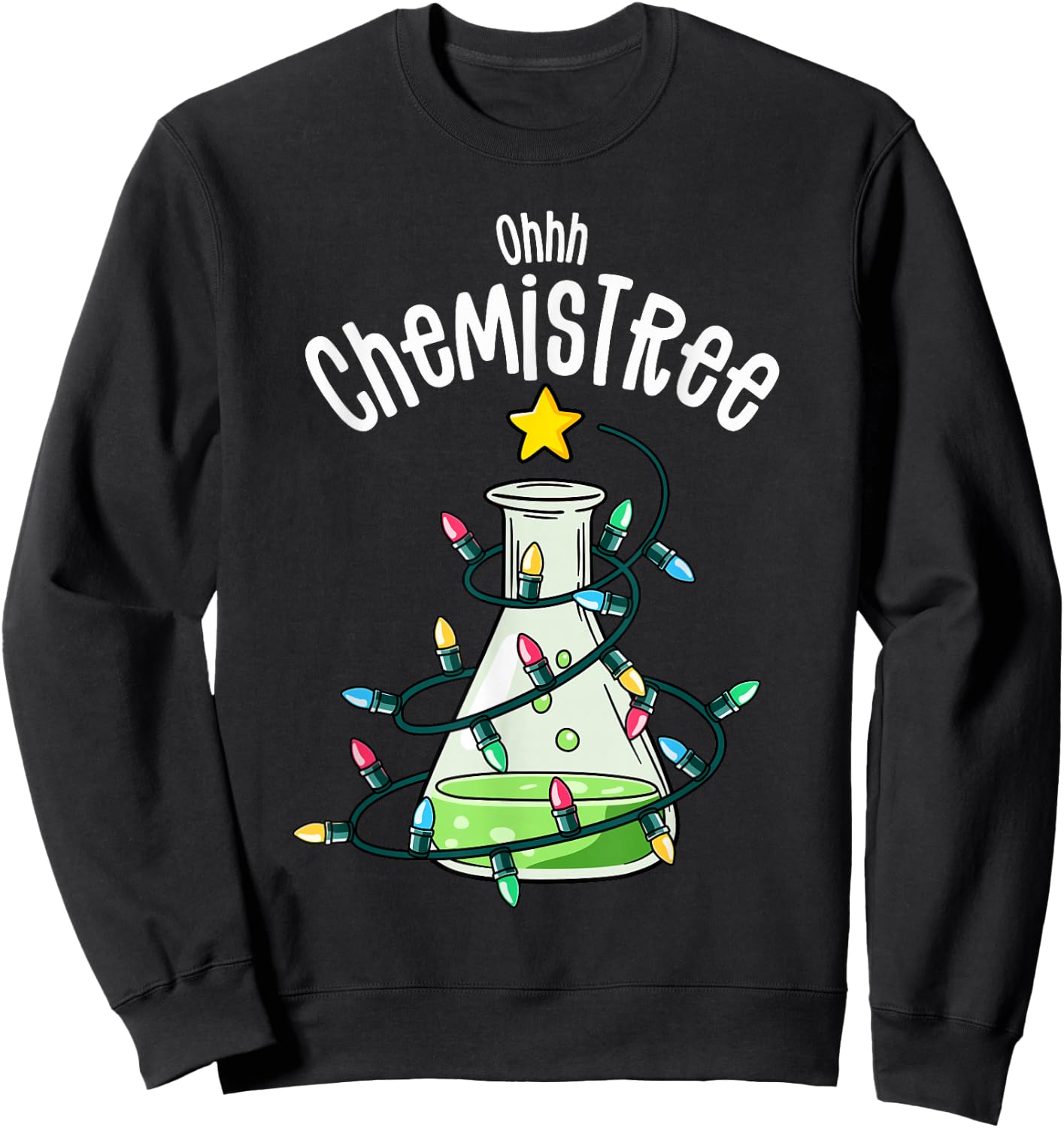 Chemistry by Joy Haus Oh Chemistree -Adults Black Small Modern Embroidery Cartoon Christmas Holiday Unique Design Short Sleeve Classic Fit Pull On Imported Cotton Blend Sweatshirt - Sweatshirt | Black
