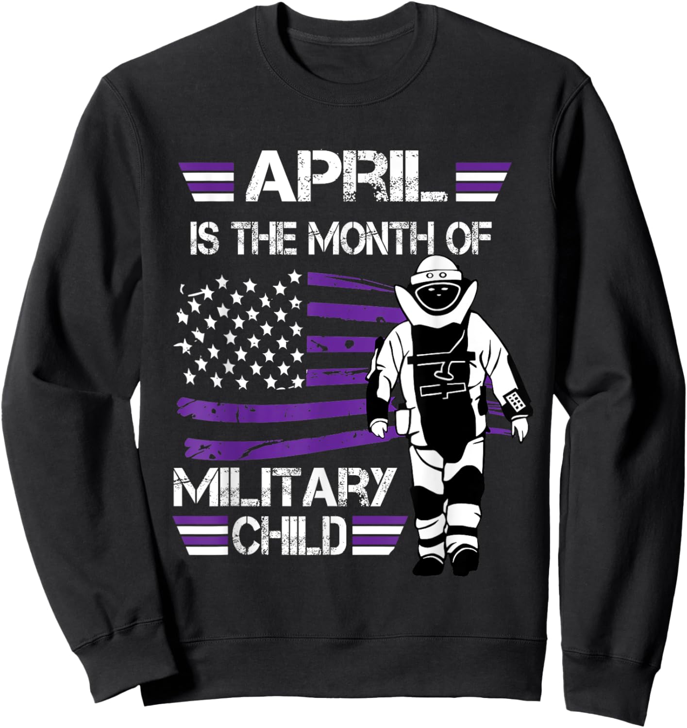 April The Month Of The Military Child Army EOD American Flag Women Kids Men Sweatshirt - Sweatshirt | Black