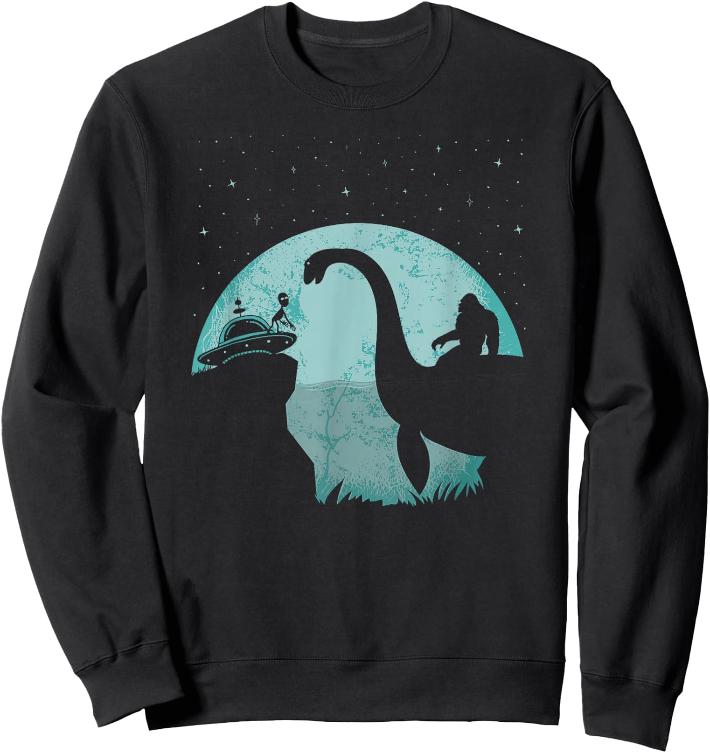 Bigfoot Riding Loch Ness Monster Sasquatch Ufo Abduction Sweatshirt - Sweatshirt | Black