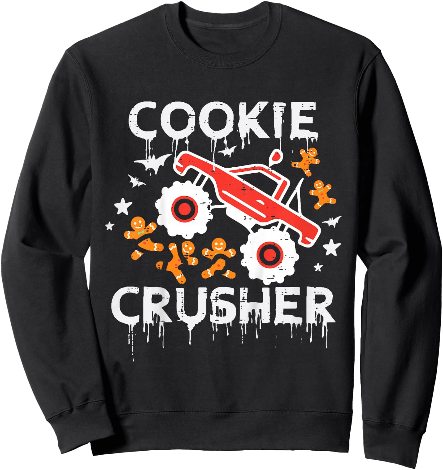 Kids Christmas Monster Truck Cookie Crusher Xmas Boys Kid Toddler Sweatshirt - Sweatshirt | Black