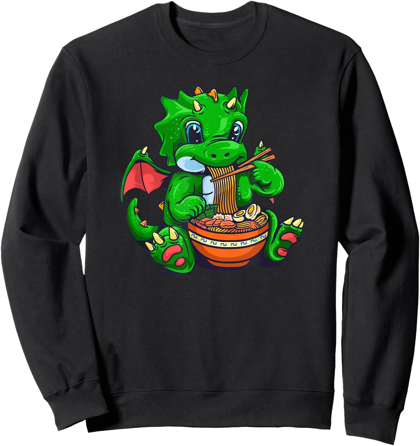 Kawaii Dragon Eating Ramen Noodles Anime Sweatshirt - Sweatshirt | Black