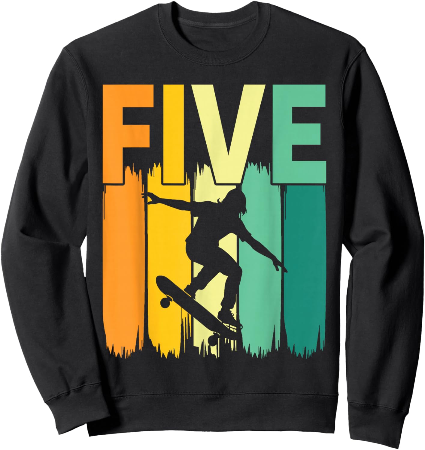 5th Birthday Retro Skateboard Skater Boys Kids 5 Years Old Sweatshirt - Sweatshirt | Black