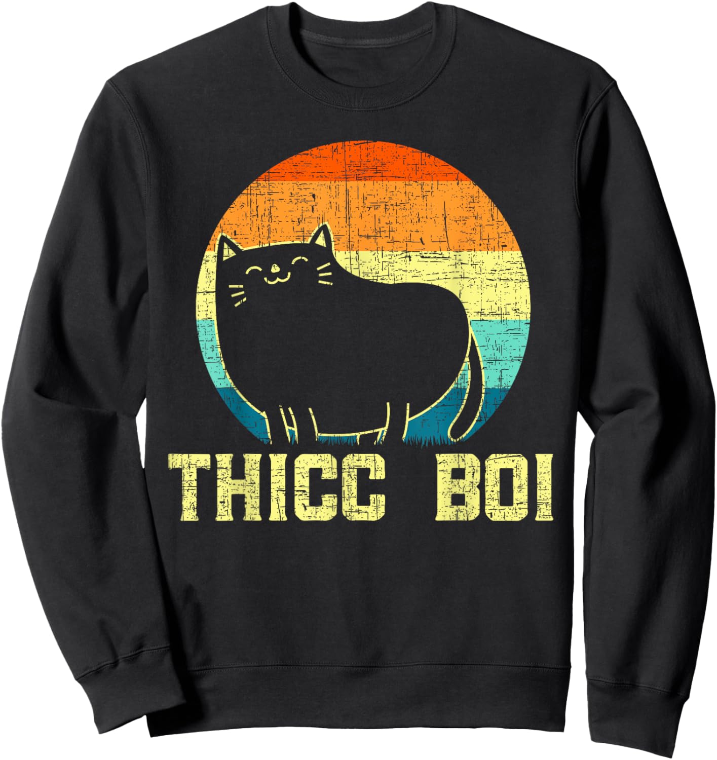 Thicc Boi Chonk Cat Meme Fat Kitty Kitten Lover Overweight Men Women Sweatshirt - Sweatshirt | Black