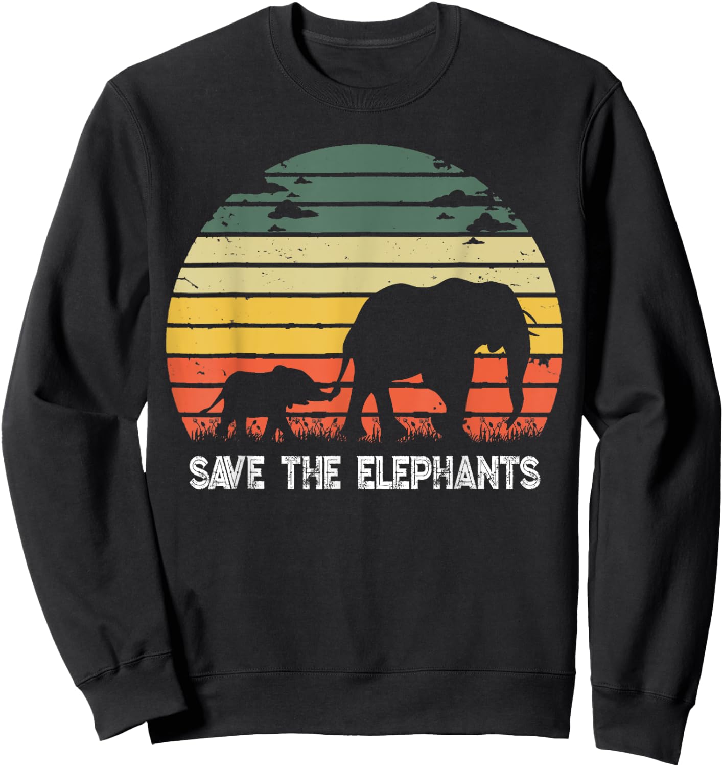 Save The Elephants Lovers Gift Vintage Retro Elephant Sweatshirt - Sweatshirt | Black