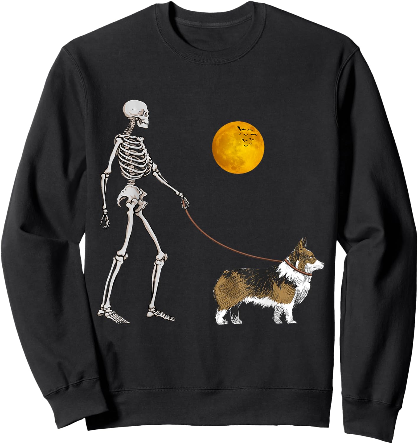 Pembroke Welsh Corgi Skeleton Dog Walking Halloween Costume Sweatshirt - Sweatshirt | Black