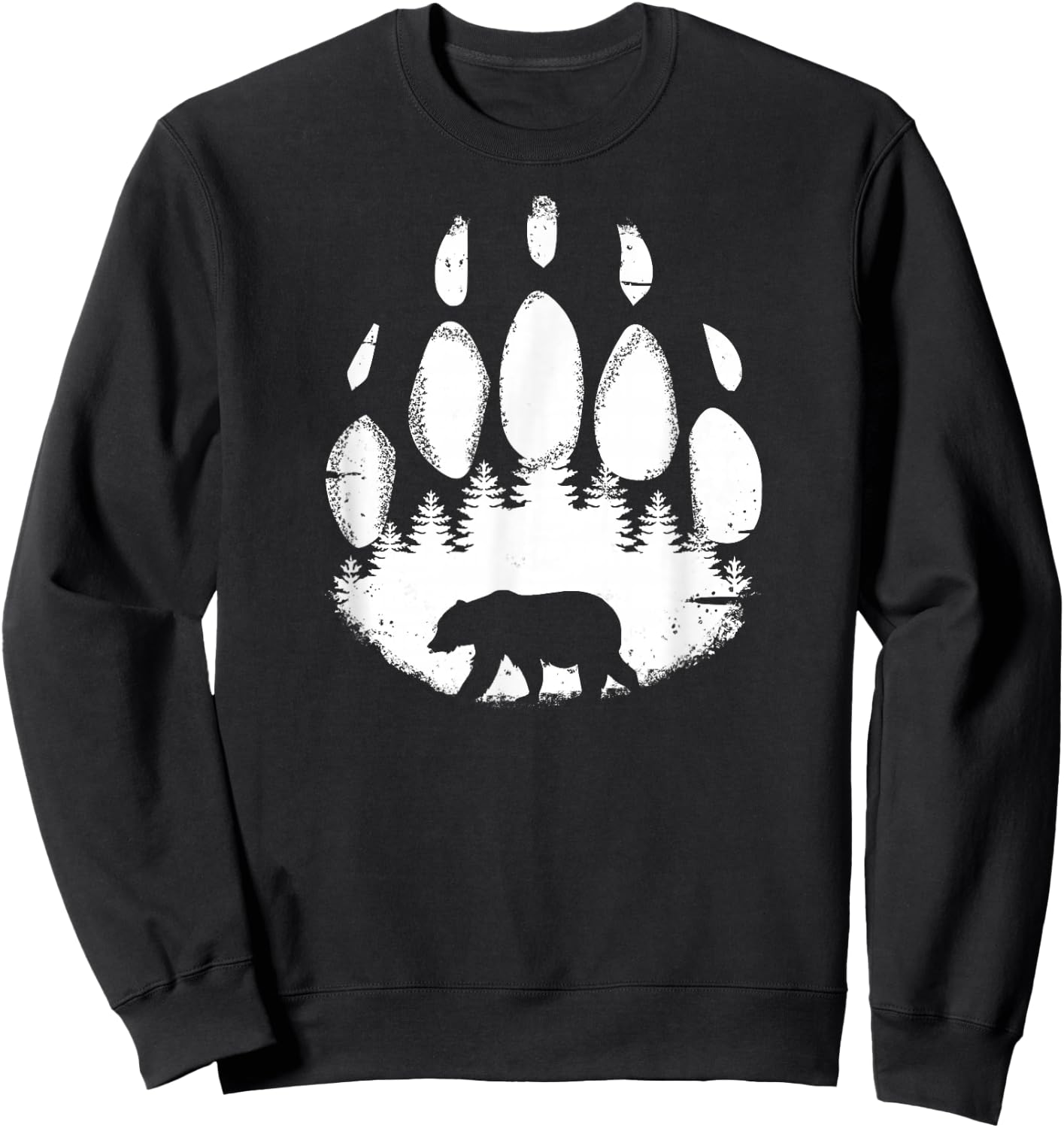 Bear Paw White Print Forest Animal Silhouette Sweatshirt - Sweatshirt | Black