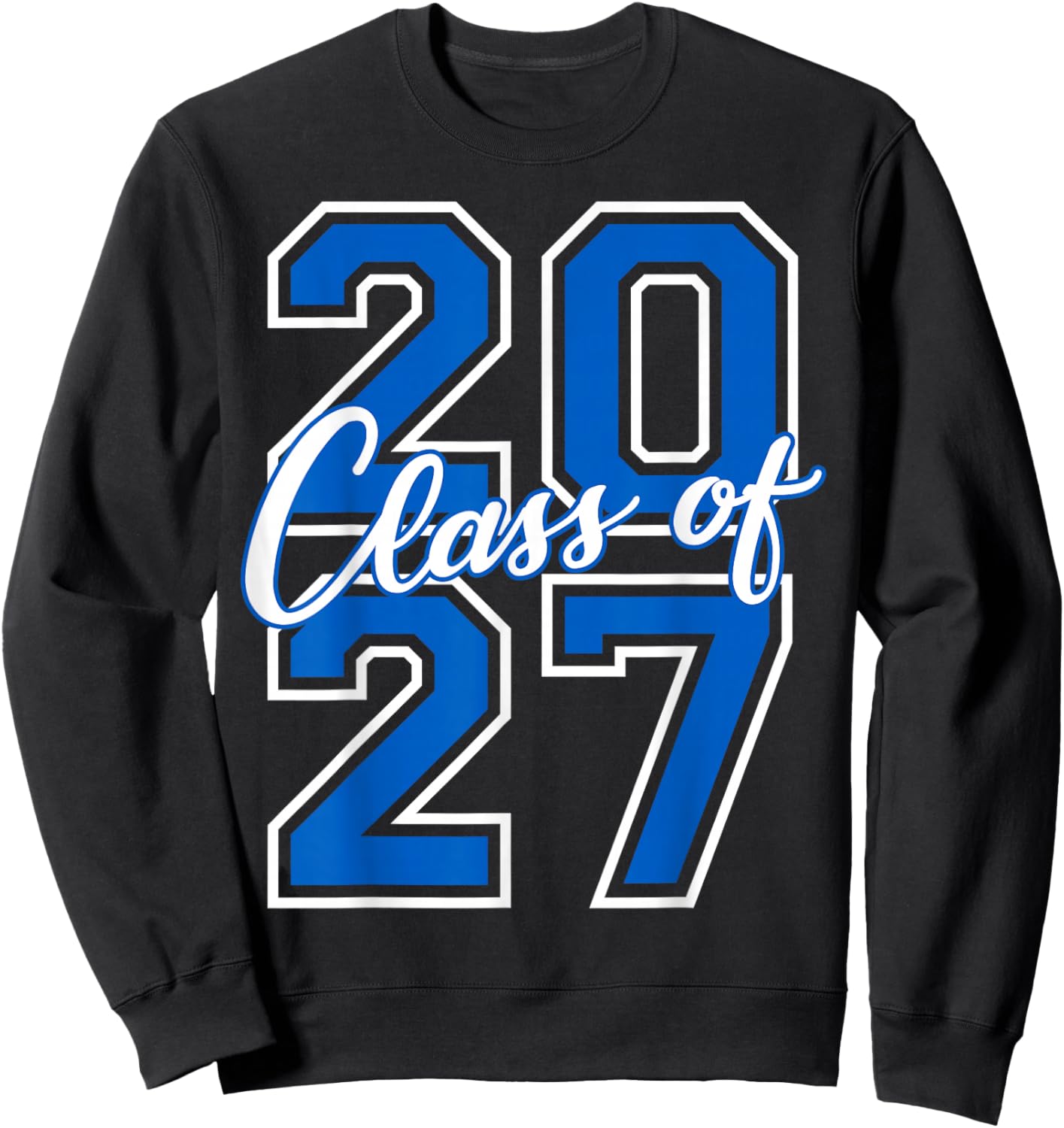 Class of 2027 Graduation Varsity Blue and White Letters Sweatshirt - Sweatshirt | Black