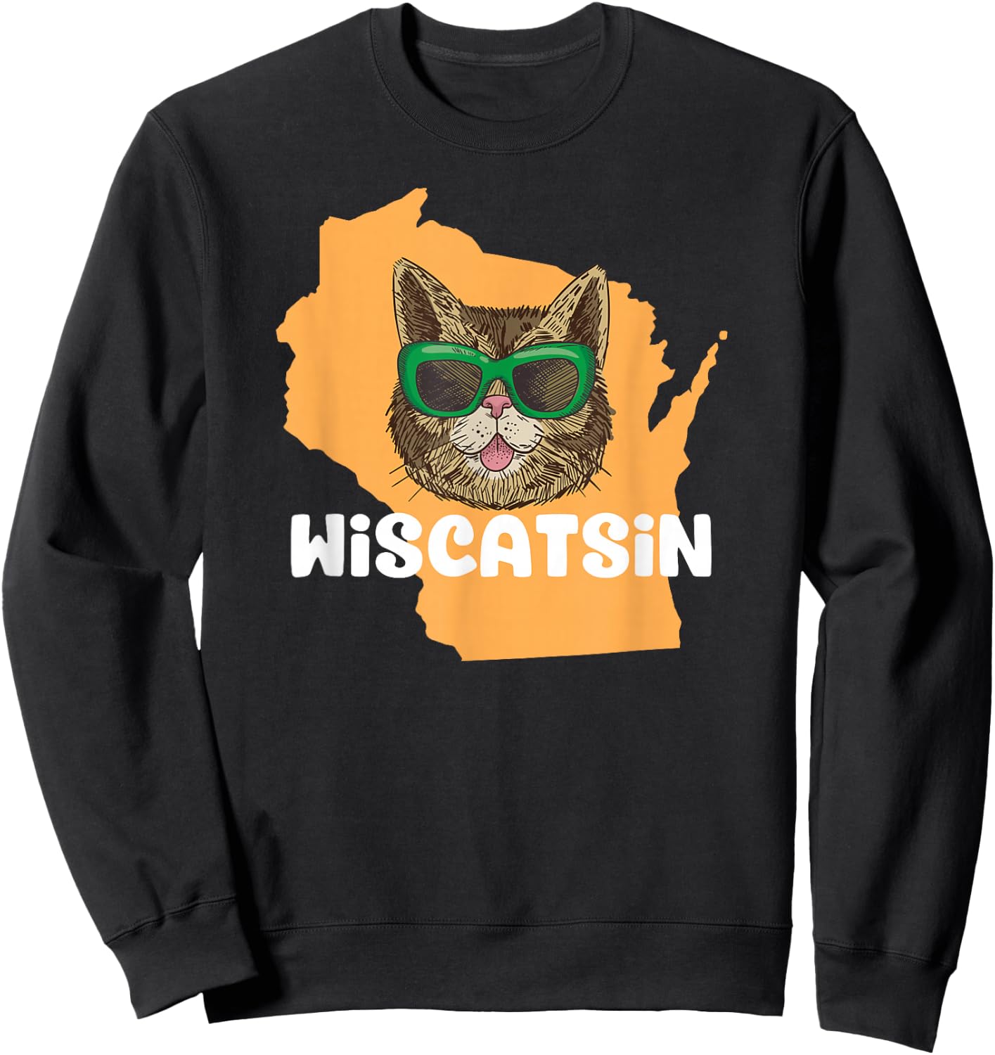 Wiscatsin (Wisconsin) - Funny City State Cat Pun Men Women Girls Kids Sweatshirt - Sweatshirt | Black