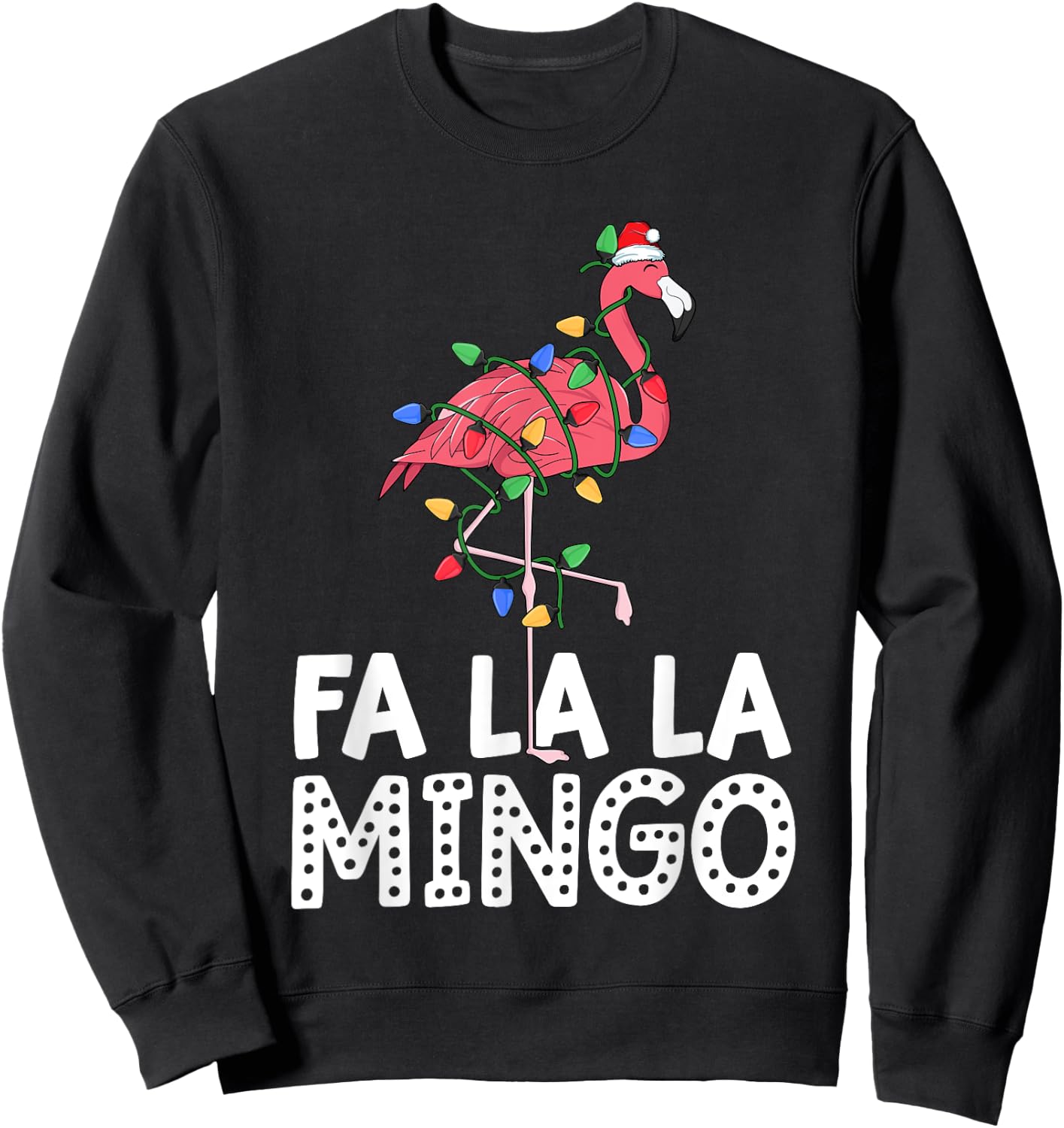 Fa La La Mingo Flamingo Christmas Tree Lights Tropical Xmas Sweatshirt - Sweatshirt | Black