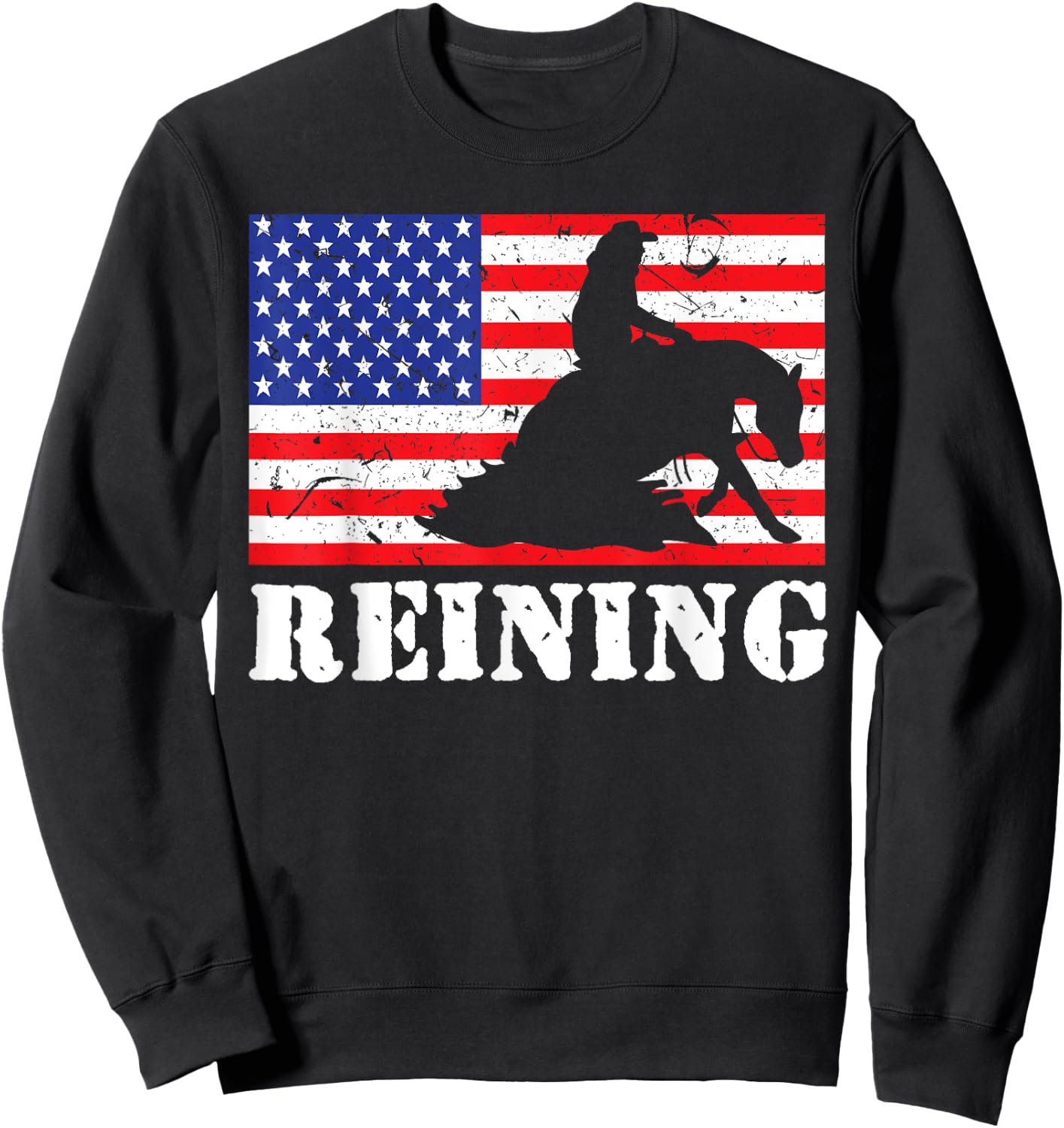 Distressed Reining Horse USA American Flag Vintage Riding Sweatshirt - Sweatshirt | Black