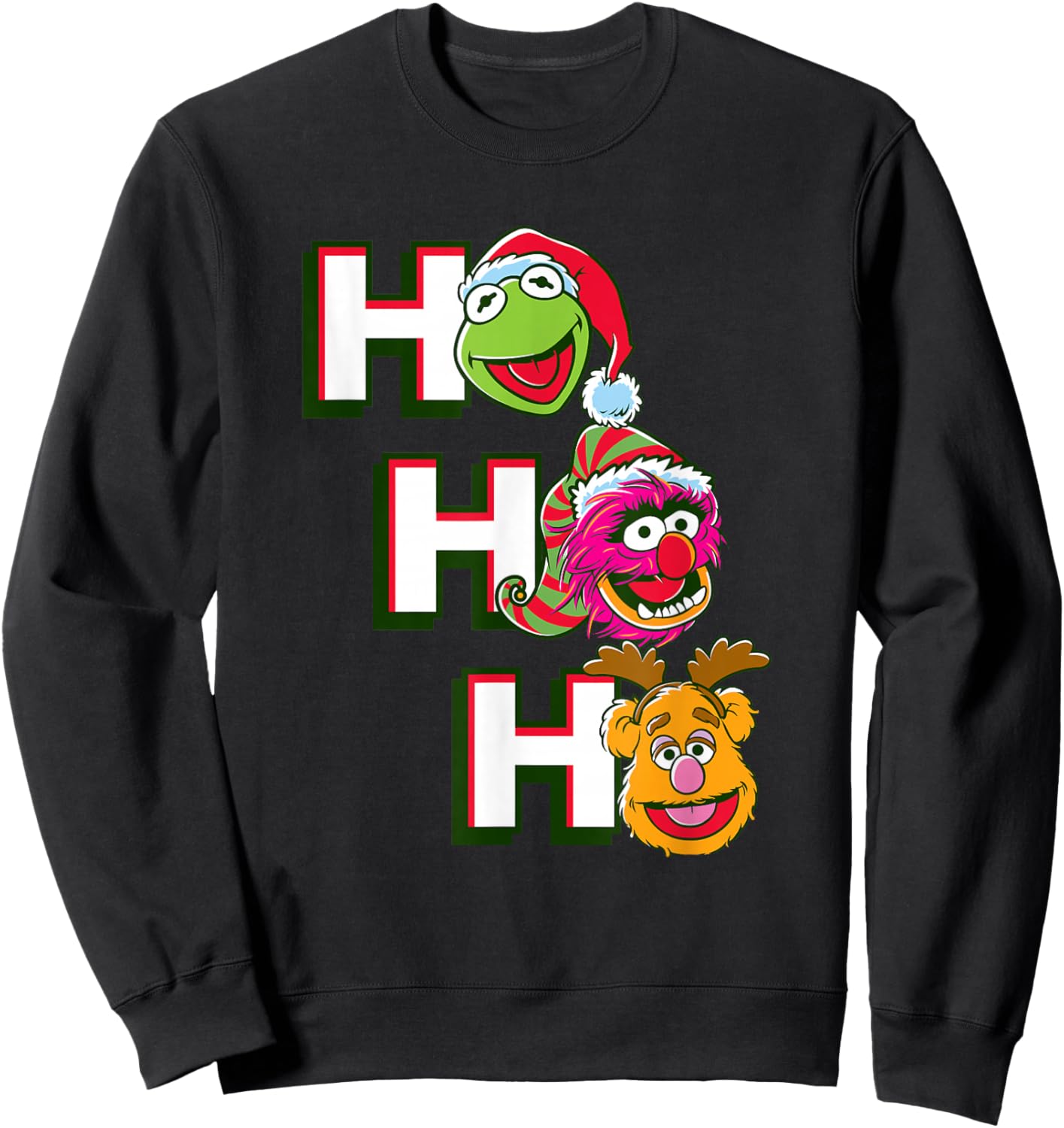 Disney The Muppets Christmas Kermit Animal Fozzie HO HO HO Sweatshirt - Sweatshirt | Black