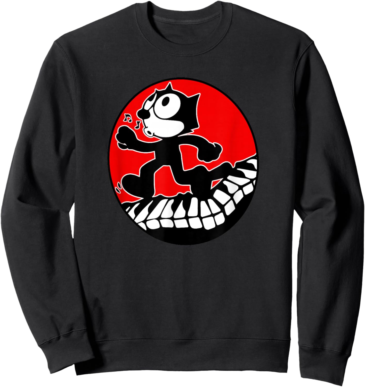 Felix Cartoon Cat Walks and Whistles on Piano Keyboard Retro Sweatshirt - Sweatshirt | Black