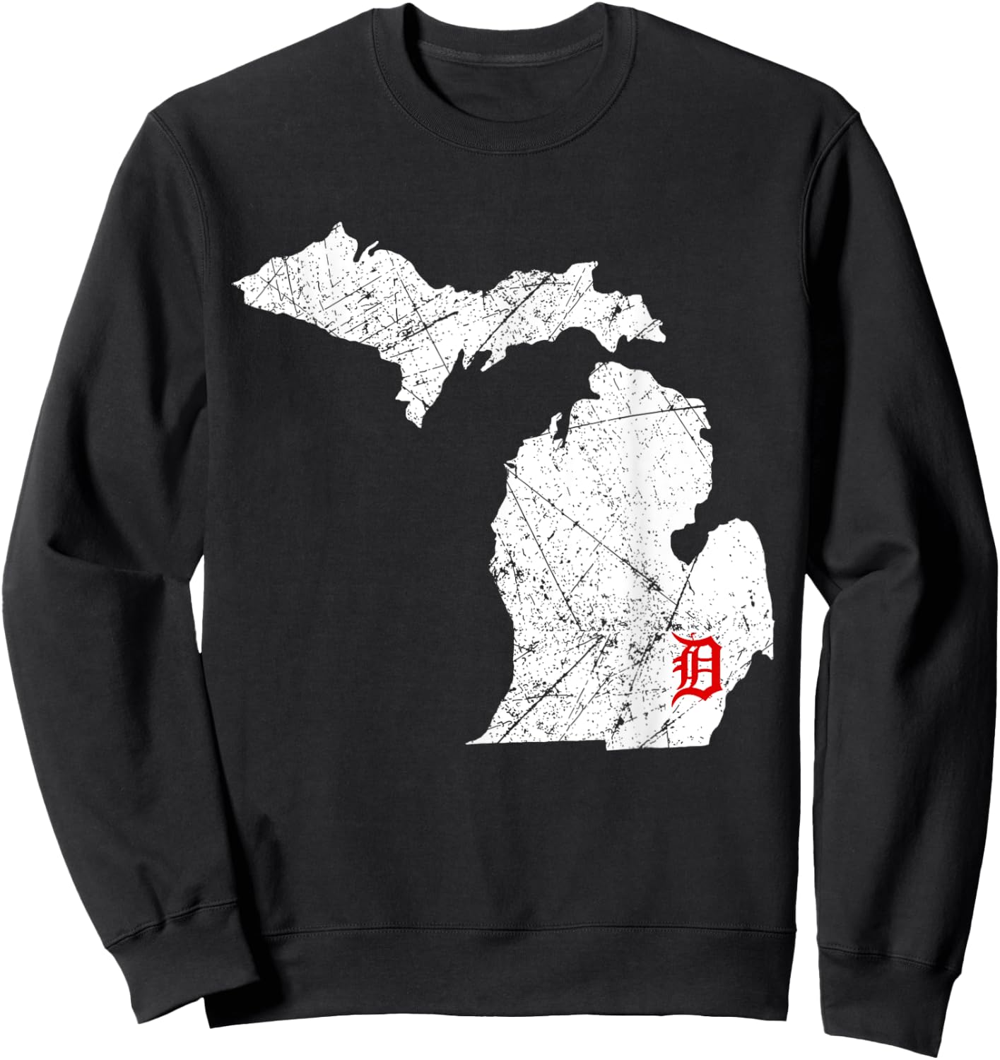 Detroit Michigan Map Lakes Letter D Nature Travel Motor City Sweatshirt - Sweatshirt | Black